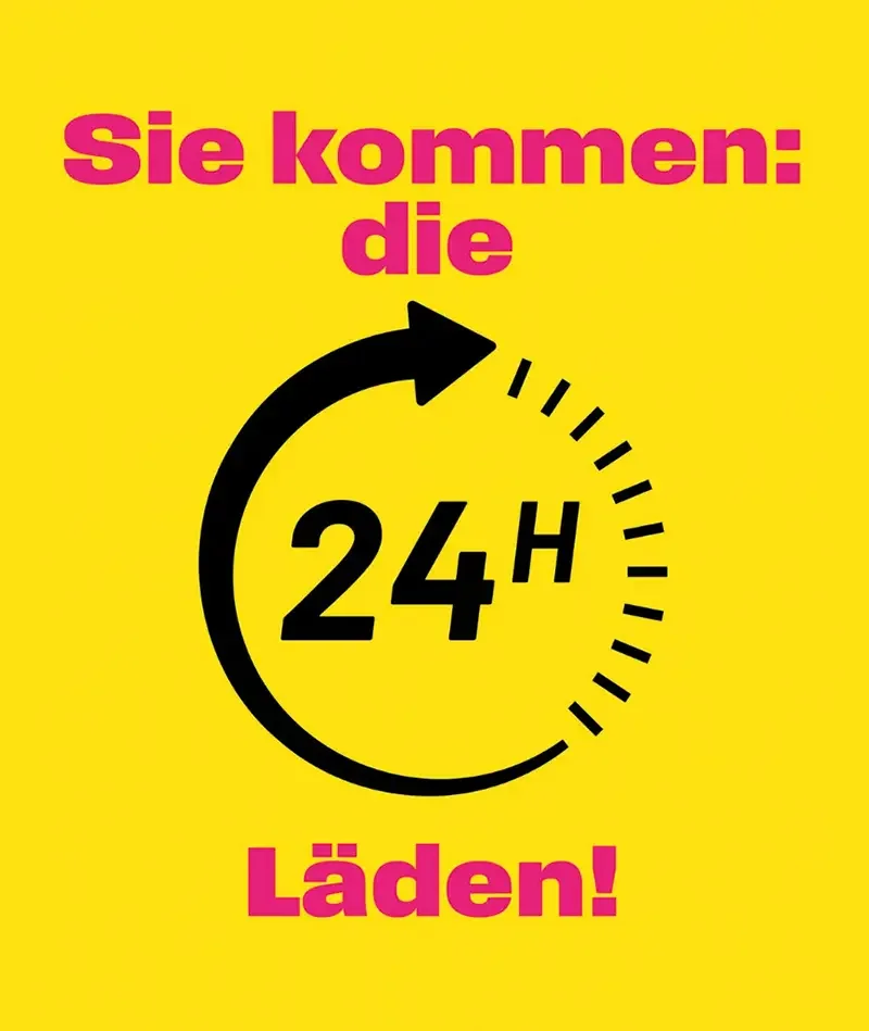 Grafik mit gelben Hintergrund und Stoppuhr-Symbol und Text